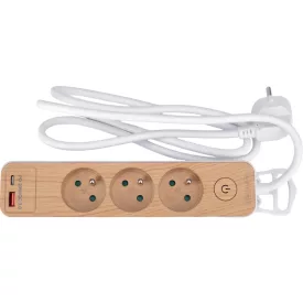   STHOR 72343 Fa hatású elosztó földeléssel, 3 aljzattal, USB-vel, 1,4 m kábellel (3x1 mm²)
