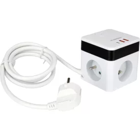   STHOR 72480 Power Cube USB, földelt, fehér 5 aljzatos, 1,4 m, 3x1 mm²