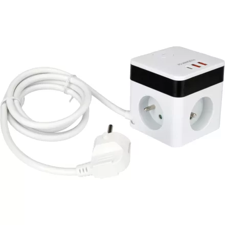 STHOR 72480 Power Cube USB, földelt, fehér 5 aljzatos, 1,4 m, 3x1 mm²