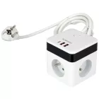 STHOR 72480 Power Cube USB, földelt, fehér 5 aljzatos, 1,4 m, 3x1 mm²