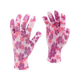 FLO 74121 Kertészkesztyű Rózsaszín Virágmintával 8-As