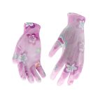 FLO 74125 Kertészkesztyű Rózsaszín Virágmintával 8-As, Pu Bevonattal.