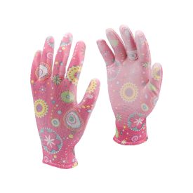   FLO 74126 Kertészkesztyű Rózsaszín Mintával 8-As, Pu Bevonattal.