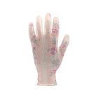 FLO 74128 Kertészkesztyű Fehér Virágmintával 8-As, Pu Bevonattal.