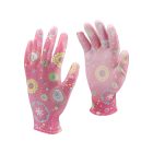 FLO 74132 Kertészkesztyű Rózsaszín Mintával 9-Es, Pu Bevonattal.