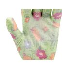 FLO 74134 Kertészkesztyű Zöld Virágmintával 9-Es, Pu Bevonattal.