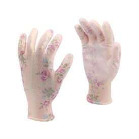   FLO 74136 Kertészkesztyű Rózsaszín Virágmintával 9-As, Pu Bevonattal.