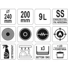 YATO YG-00003 GASTRO Fazék fedővel 9 liter 240 x 200 mm inox