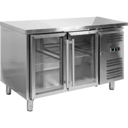 YATO YG-05252 Két üvegajtós rozsdamentes hűtőasztal 700-as széria 1360x700x850mm