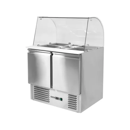 YATO YG-05260 Kétajtós rozsdamentes hűtőasztal üveg tetővel 900x700x850mm