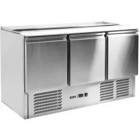   YATO YG-05290 Háromajtós rozsdamentes hűtőasztal rozsdamentes fedéllel 700-as széria 368L 1365x700x876mm