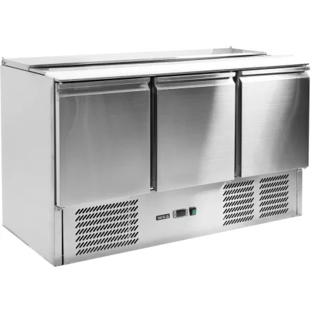 YATO YG-05290 Háromajtós rozsdamentes hűtőasztal rozsdamentes fedéllel 700-as széria 368L 1365x700x876mm