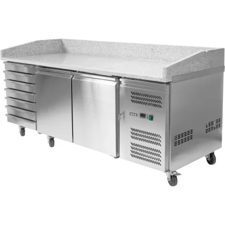 YATO YG-05310 Kétajtós hétfiókos bővíthető rozsdamentes hűtött pizzaasztal 580L 2025x800x1000mm