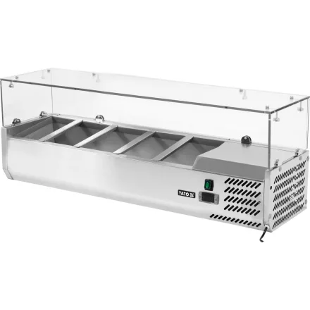 YATO YG-05320 Hűtőasztalra felszerelhető rozsdamentes hűtött vitrin 5x1/4 GN 1200x335x435mm