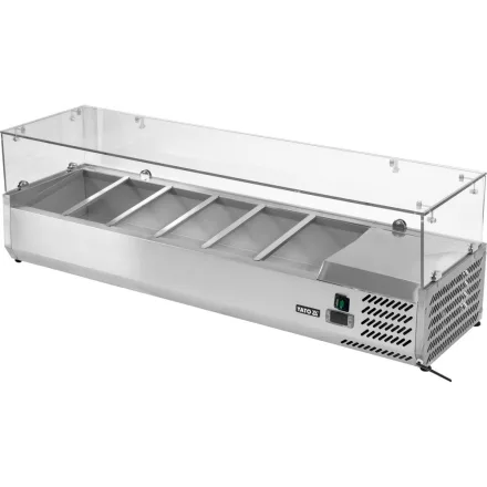 YATO YG-05330 Hűtőasztalra felszerelhető rozsdamentes hűtött vitrin 6x1/3 GN 1400x395x435mm