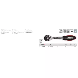  YATO YT-0316 Racsnis hajtószár 1/4" 145 mm 72T hajlított szár CrV