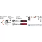 YATO YT-0325 Racsnis hajtószár 1/4" 159 mm 72T csuklós ±90° egyenes szár CrV