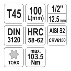 YATO YT-04325 Hosszú bit dugókulcs Torx 1/2