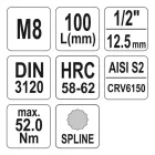 YATO YT-04352 Hosszú bit dugókulcs Spline 1/2