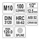 YATO YT-04353 Hosszú bit dugókulcs Spline 1/2
