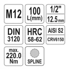 YATO YT-04354 Hosszú bit dugókulcs Spline 1/2
