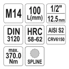 YATO YT-04355 Hosszú bit dugókulcs Spline 1/2