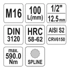YATO YT-04356 Hosszú bit dugókulcs Spline 1/2