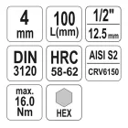 YATO YT-04390 Hosszú bit dugókulcs Imbusz 1/2