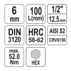 YATO YT-04392 Hosszú bit dugókulcs Imbusz 1/2
