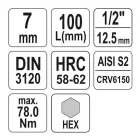 YATO YT-04393 Hosszú bit dugókulcs Imbusz 1/2