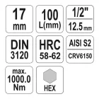 YATO YT-04398 Hosszú bit dugókulcs Imbusz 1/2