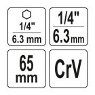 YATO YT-04625 Dugókulcs adapter 1/4" Hex -> 1/4" négyszög CrV
