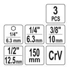 YATO YT-04628 Dugókulcs adapter készlet 3 részes 1/4" Hex -> 1/4", 3/8", 1/2" négyszög CrV