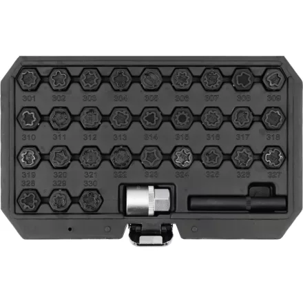 YATO YT-060390 Dugókulcs készlet 32 darabos Mercedes biztonsági kerékcsavarokhoz