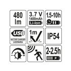 YATO YT-08592 Akkus LED fejlámpa 480 lumen mozgásérzékelős