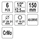 YATO YT-10563 Alufelni dugókulcs készlet 6 részes 1/2" 17/19/21 mm CrMo
