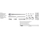 YATO YT-1334 Dugókulcs készlet 15 részes 3/4" 30-60 mm CrV