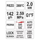 YATO YT-36715 Gázégő pisztoly piezo 2kW 2800°C