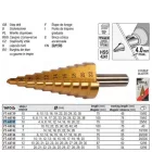 YATO YT-44741 Lépcsős fúró 4-22 mm 10 lépcsős HSS titán-nitrid