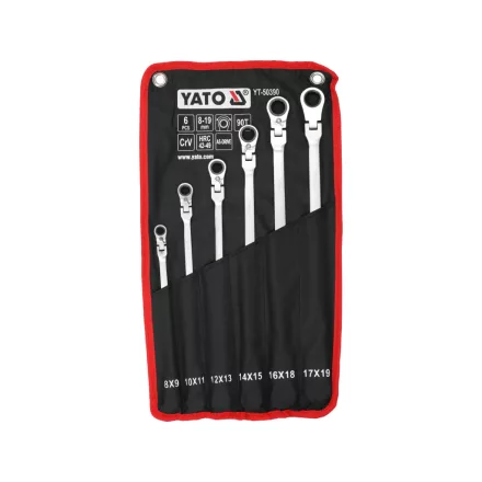 Yato YT-50390 Extra hosszú racsnis csuklós irányváltós csillagkulcs készlet 6 részes 8-19mm-ig