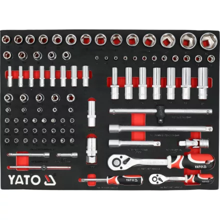 YATO YT-55490 Szivacs fiókbetét szerszámkocsihoz 92 részes (dugókulcs készlet 1/4 és 1/2 col)