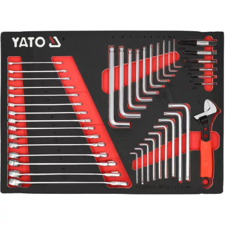 YATO YT-55492 Szivacs fiókbetét szerszámkocsihoz 41 részes (csillag-villáskulcs, imbuszkulcs, torxkulcs, roncsolt csavar kiszedő)