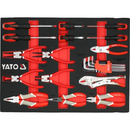 YATO YT-55495 Szivacs fiókbetét szerszámkocsihoz 24 részes (fogo, seeger-gyűrű fogó, imbuszkulcs, csavarhúzó, lapos, PH)