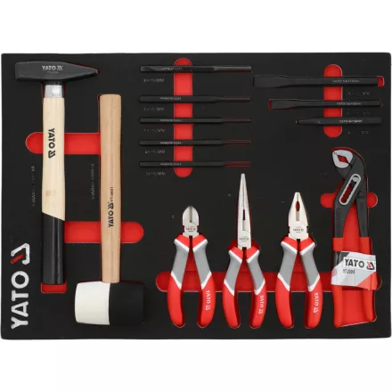 YATO YT-55497 Szivacs fiókbetét szerszámkocsihoz 14 részes (kalapács, hidegvágó - csapszegkiütő, fogók)