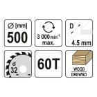 YATO YT-60871 Fűrésztárcsa fához 500 x 32 x 2,9 mm / 60T