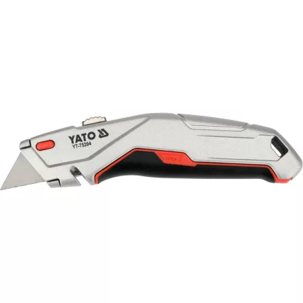 YATO YT-75204 Behúzható tarpézpengés kés övvágó / dobozbontó funkcióval +4 db pótpengével
