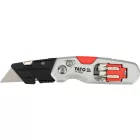 YATO YT-75210 Behajtható tarpézpengés kés övvágó / dobozbontó funkcióval +2 db pótpengével +2 db bitheggyel (1 db lapos 6mm, 1 db PH2)