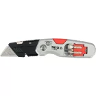 YATO YT-75210 Behajtható tarpézpengés kés övvágó / dobozbontó funkcióval +2 db pótpengével +2 db bitheggyel (1 db lapos 6mm, 1 db PH2)