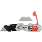 YATO YT-75210 Behajtható tarpézpengés kés övvágó / dobozbontó funkcióval +2 db pótpengével +2 db bitheggyel (1 db lapos 6mm, 1 db PH2)