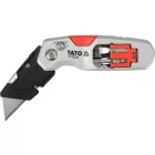 YATO YT-75210 Behajtható tarpézpengés kés övvágó / dobozbontó funkcióval +2 db pótpengével +2 db bitheggyel (1 db lapos 6mm, 1 db PH2)